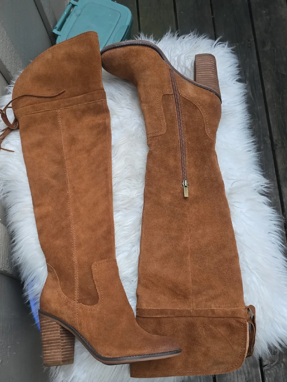 Franco Sarto Elnora Cognac Suede Over The Knee Healed Boots 7M